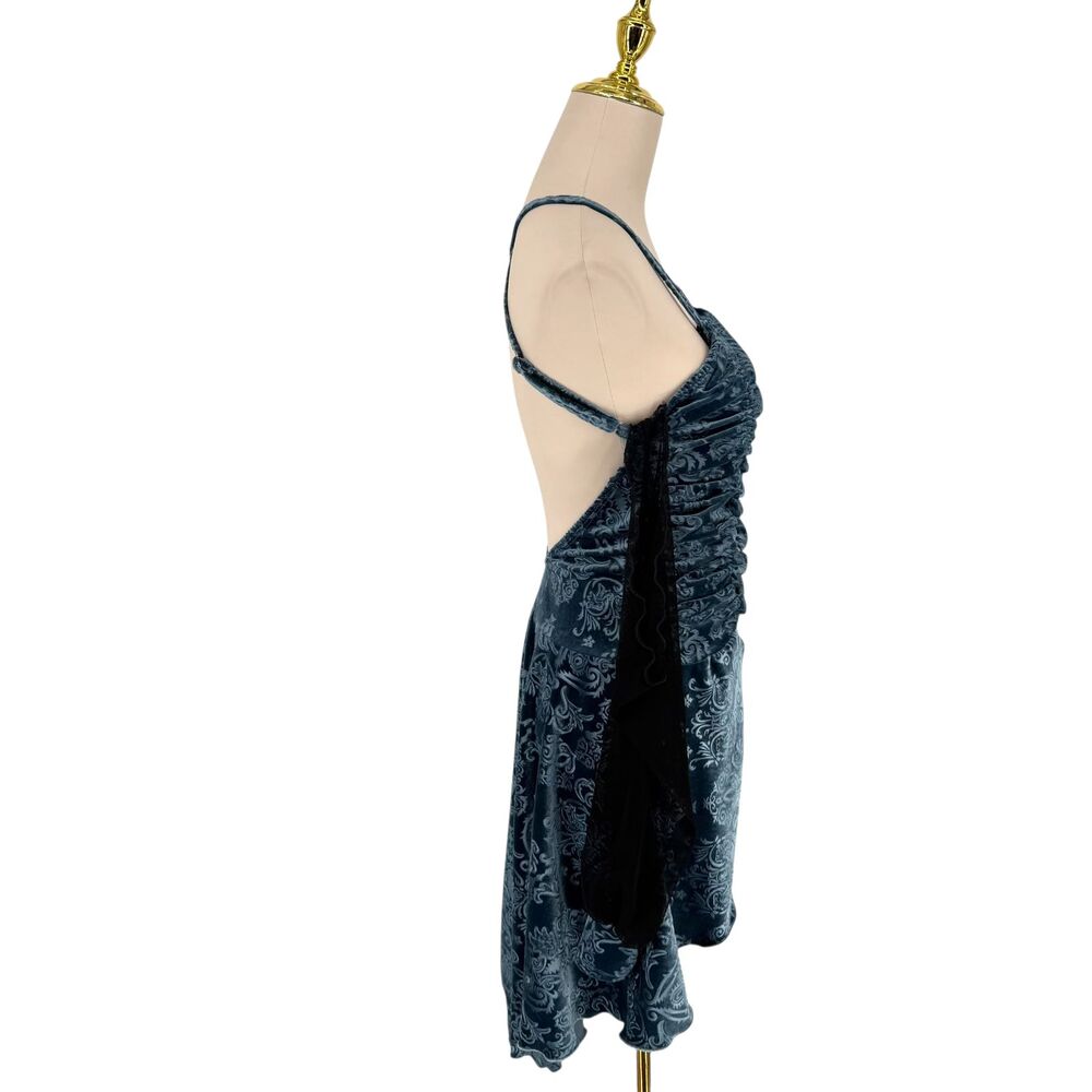 Pumpers Dance Dress L Blue Lyrical Costume Burnout Damask Mesh Sleeve Leotard - Picture 6 of 12